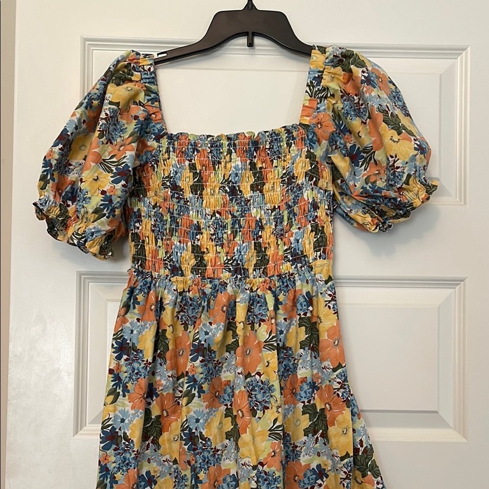 Floral Smocked Dress with Puff Sleeves